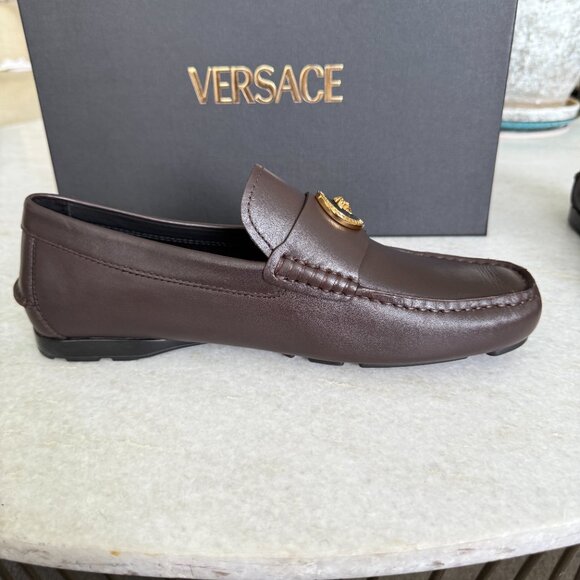 Versace 1015591 Dark Brown Leather Driver Shoes with Medusa plaque, many sizes - Picture 9 of 12